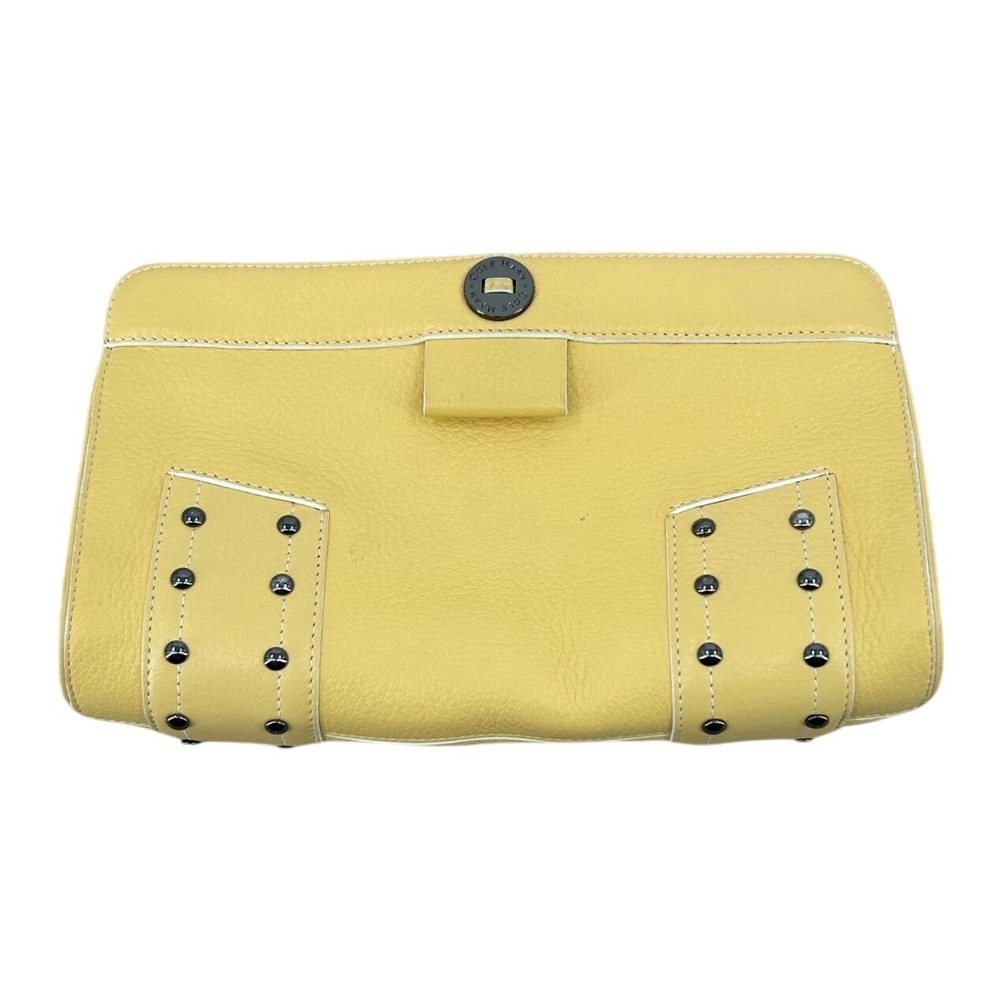 Womens Cole Haan Village Large Cosmetic Case Yellow Pebbled Studded Leather Bag